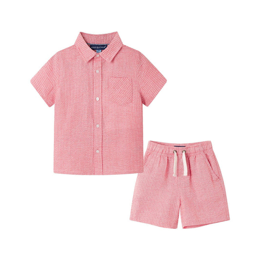 Coral Seersucker Short Set