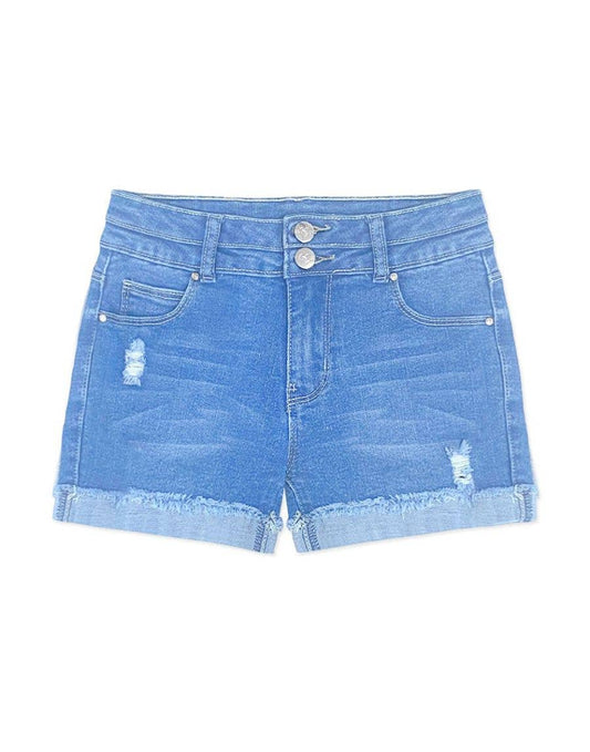 Distressed 2-Button Denim Shorts