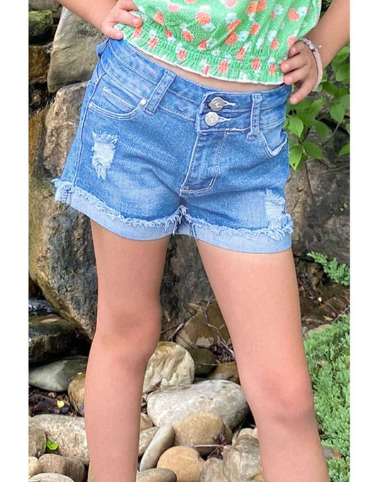 Distressed 2-Button Denim Shorts
