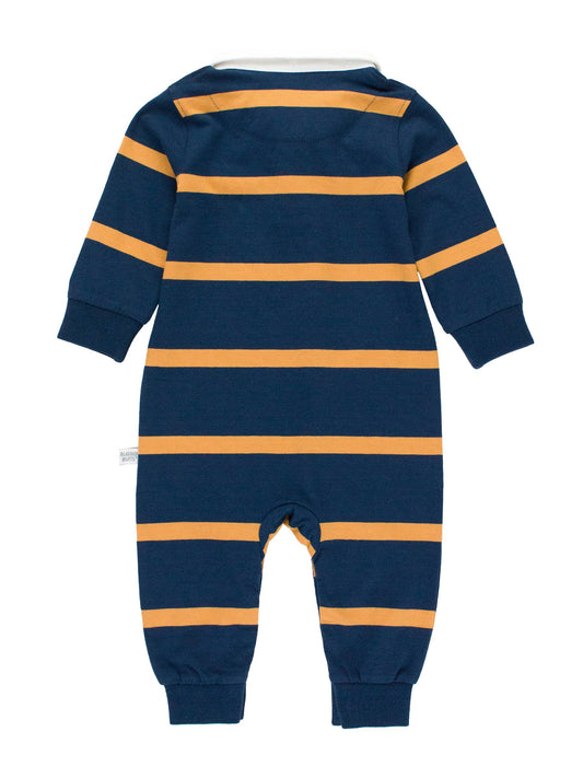 Baby Boys Navy & Honey Wide Stripe Rugby Polo Romper