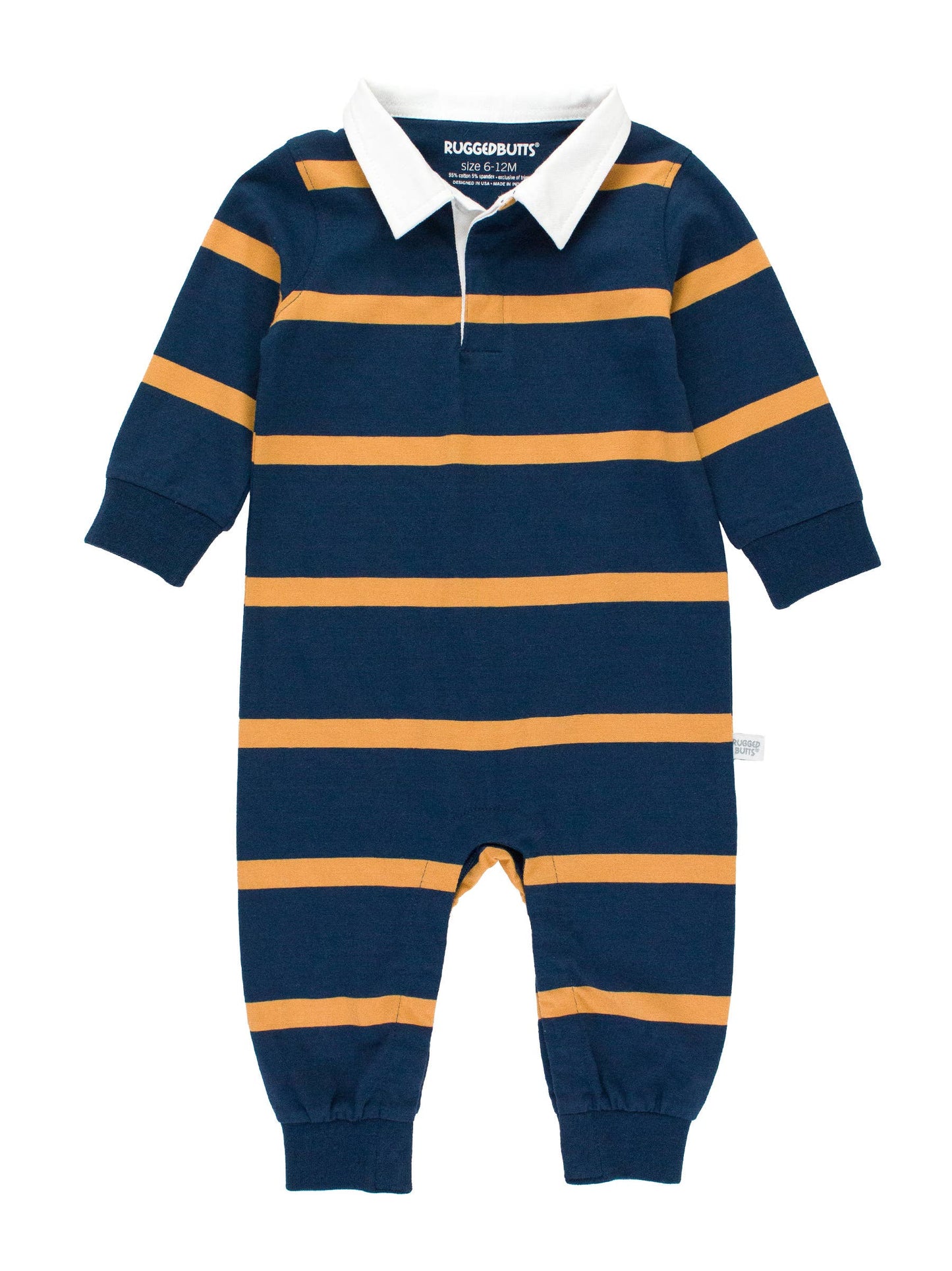 Baby Boys Navy & Honey Wide Stripe Rugby Polo Romper
