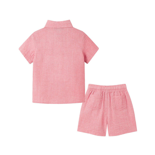 Coral Seersucker Short Set