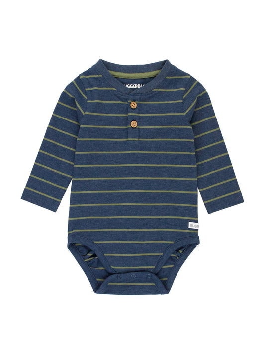 Baby Boys Dusty Olive Stripe Knit Long Sleeve Henley Bodysuit