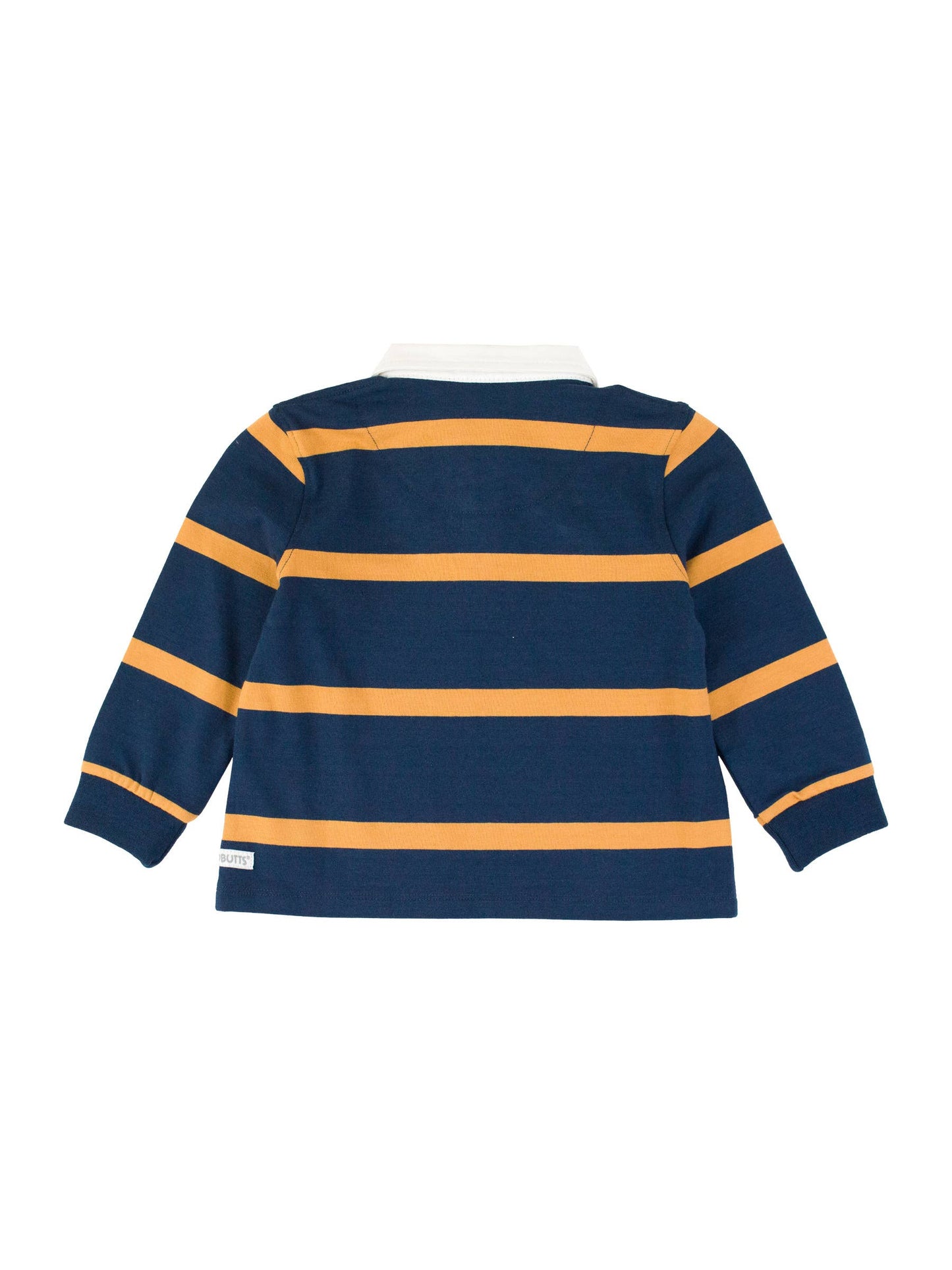 Boys Navy & Honey Wide Stripe Long Sleeve Rugby Polo
