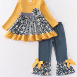 Floral/Mustard Ruffle 2 pc Set