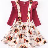 Maroon Turkey Suspender Skirt Set