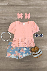 Pink Rose Denim Short Set