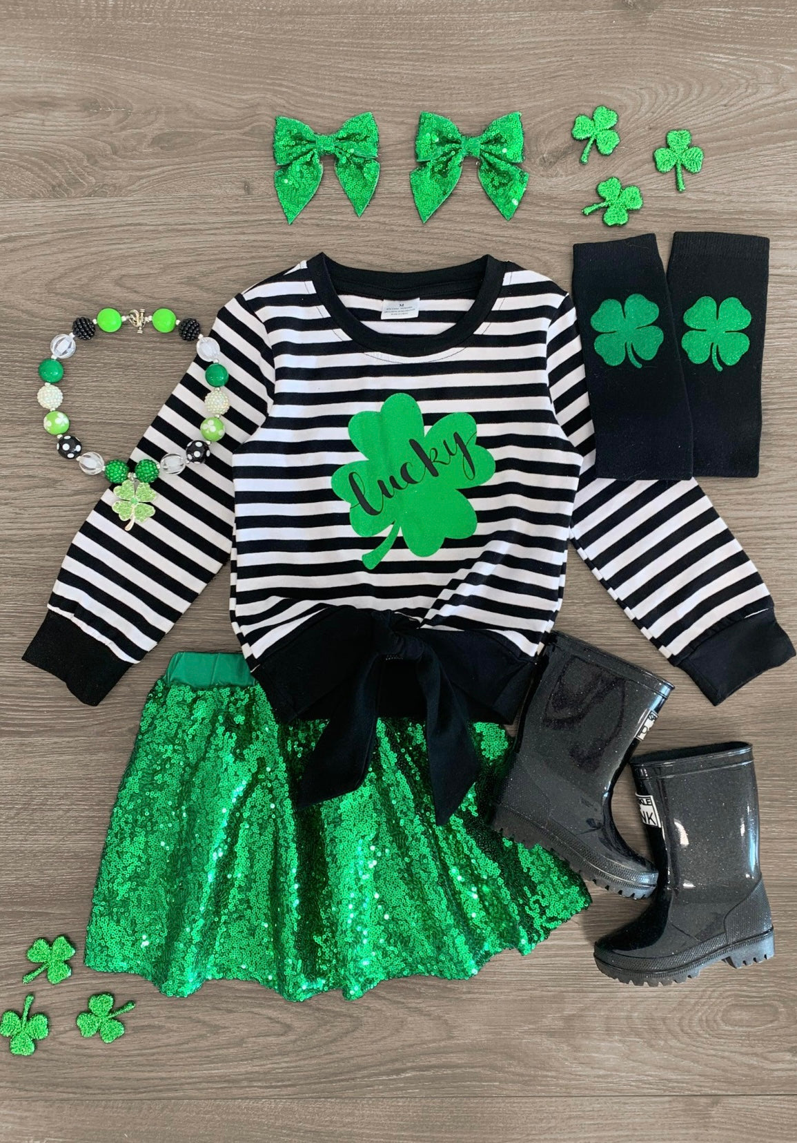 St. Paddy's Day Striped Sequin Skirt Set