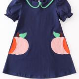 Navy Pumpkin Embroidered Dress
